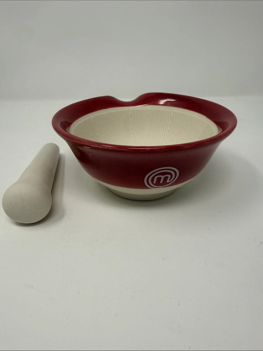 MasterChef Ceramic Mortar & Pestle Set in Red and Cream